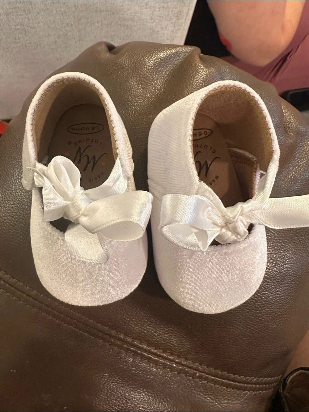 White Baby Shoes with Satin Bow